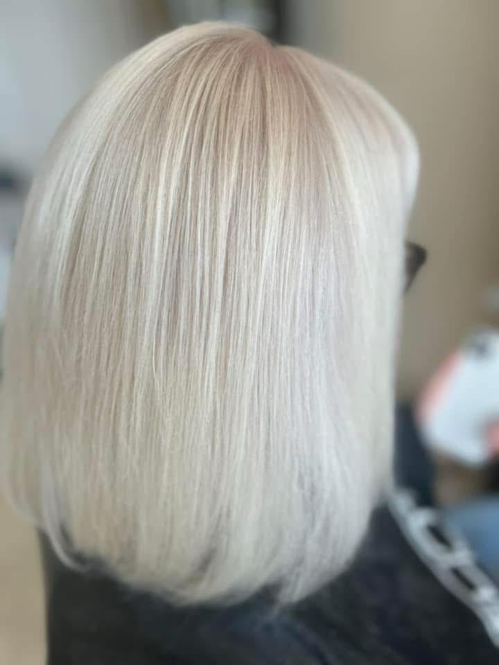 A client's platinum blonde bob