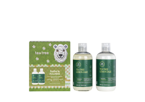 Paul Mitchell Festive in Fullness Gift Set: green knitted-look box with Tea Tree Lemon Sage Thickening Shampoo 300 ml and Conditioner 300 ml