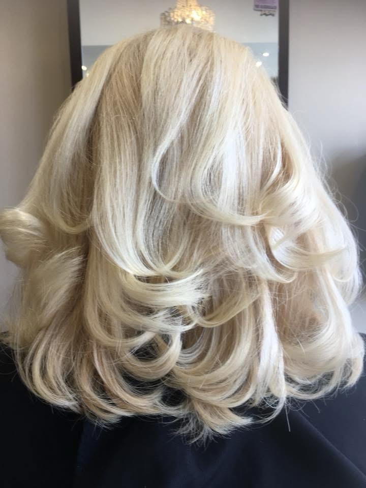 A client's bouncy blonde blow-dry