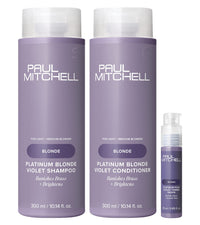 Paul Mitchell Blonde Care Kit: Platinum Blonde Violet Shampoo 300 ml, Platinum Blonde Violet Conditioner 300 ml and Platinum Plus Violet Toning Drops 25 ml
