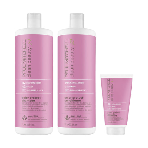 Paul Mitchell Clean Beauty Color Protect Routine – 1000 ml: Clean Beauty Color Protect Shampoo 1 L, Clean Beauty Color Protect Conditioner 1 L and Clean Beauty Color Protect Leave-In Treatment 150 ml