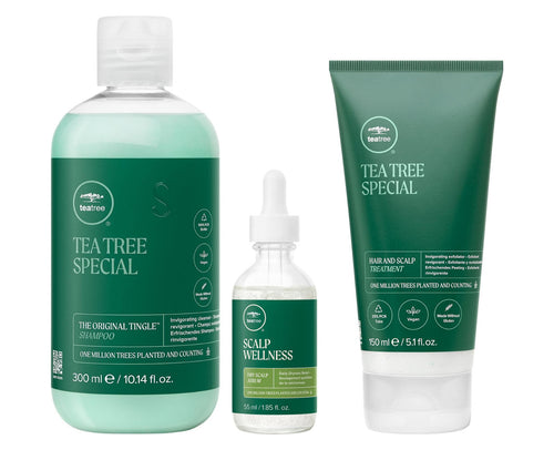 Paul Mitchell Scalp Health Essentials 300 ml: Tea Tree Special Shampoo 300 ml, Tea Tree Scalp Wellness Dry Scalp Serum 55 ml and Tea Tree Special Hair and Scalp Treatment 150 ml
