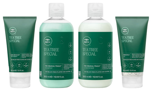 Paul Mitchell Tea Tree Ultimate Collection: Tea Tree Hair And Scalp Treatment 150 ml, Tea Tree Special Shampoo 300 ml, Tea Tree Special Conditioner 300 ml and Tea Tree Firm Hold Gel 150 ml