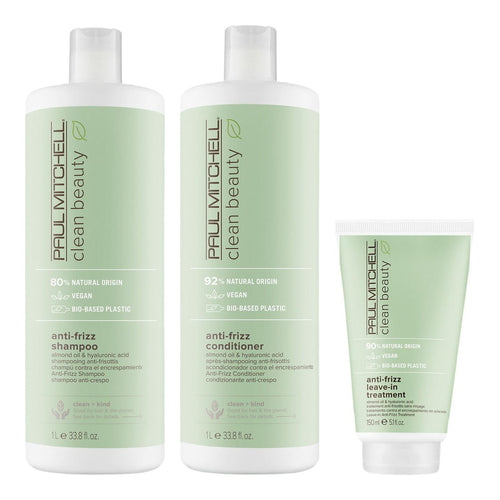 Paul Mitchell Clean Beauty Anti-Frizz Routine 1000 ml — Clean Beauty Anti Frizz Shampoo, Clean Beauty Anti Frizz Conditioner, Clean Beauty Anti Frizz Leave-In Treatment