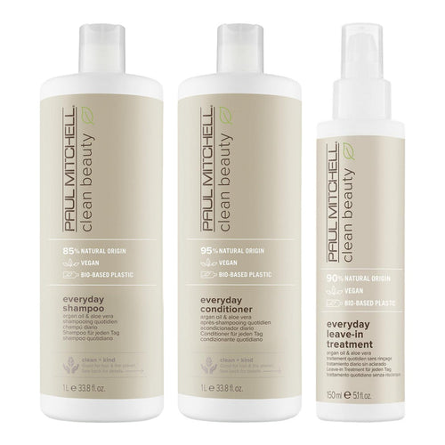 Paul Mitchell Clean Beauty Everyday Routine 1000 ml — Clean Beauty Everyday Shampoo, Clean Beauty Everyday Conditioner, Clean Beauty Everyday Leave-In Treatment