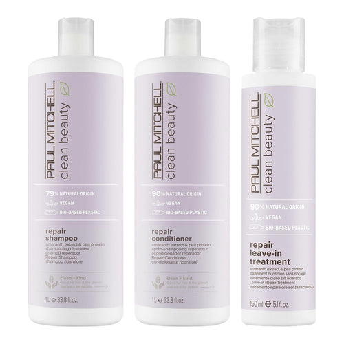 Paul Mitchell Clean Beauty Repair Routine 1000 ml — Clean Beauty Repair Shampoo, Clean Beauty Repair Conditioner, Clean Beauty Repair Leave-In Treatment